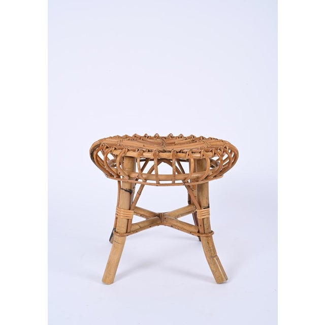 1960s Italian Round Stool in Rattan and Bamboo by Franco Albini, 1960s For Sale - Image 5 of 15