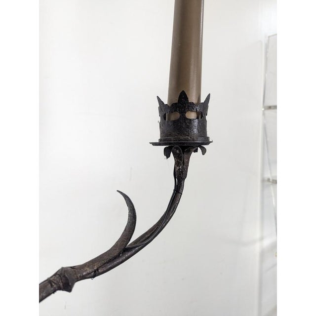 Gothic Style Wrought Iron Torchère 3-Arm Floor Lamp For Sale - Image 3 of 8