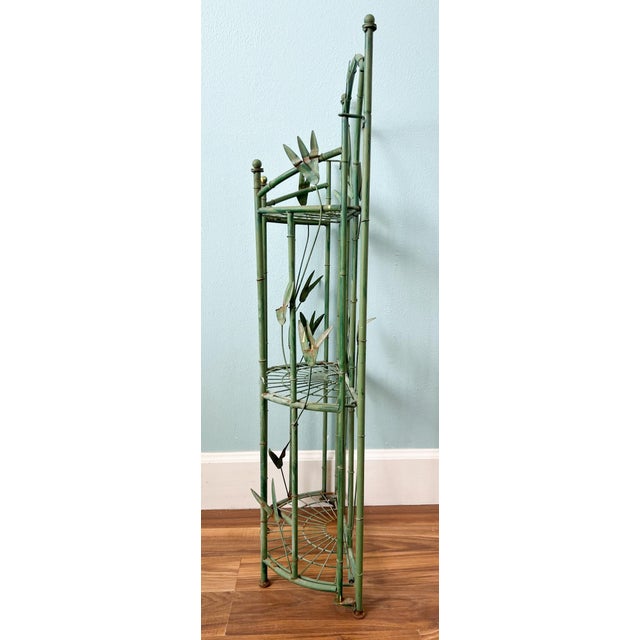 Brown Jordan Vintage Faux Bamboo & Botanical Metal Étagère / Plant Stand With Green Verdigris Finish - Hollywood Regency, Chinoiserie, Palm Beach For Sale - Image 4 of 11