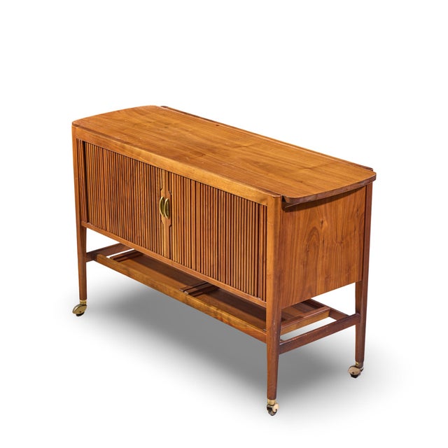 Kipp Stewart for Drexel Declaration Mid Century Walnut Tambour Door Bar Cart For Sale - Image 9 of 11