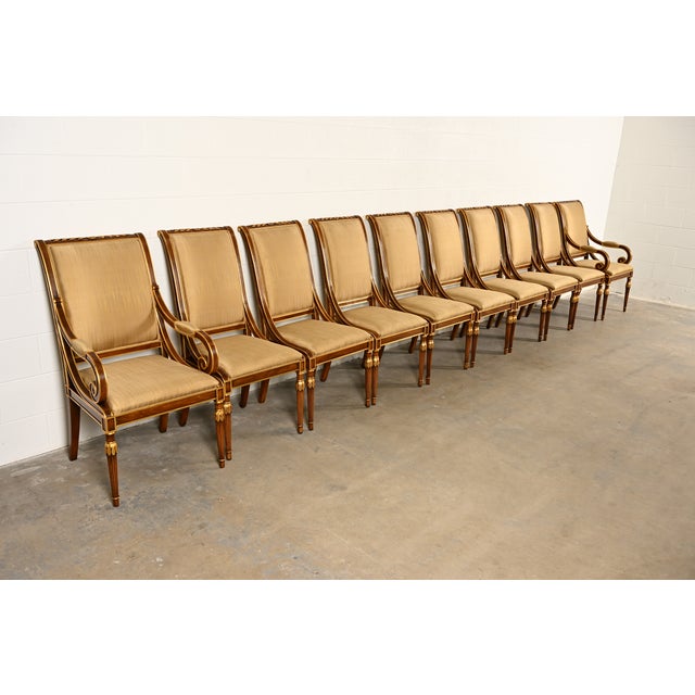 Karges Furniture Karges French Regency Louis XVI Carved Walnut and Gold Gilt Dining Chairs | Set of Ten For Sale - Image 4 of 16