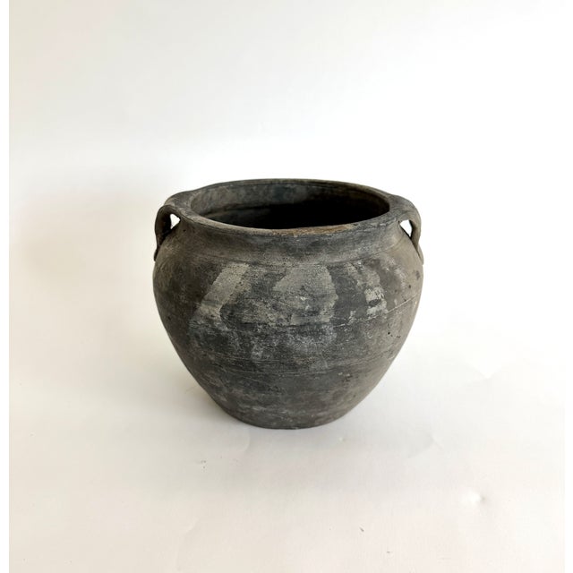 Chinoiserie Rustic Black Gray Pottery Vase For Sale - Image 3 of 10