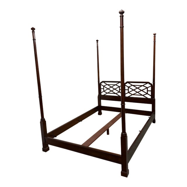 Queen Size Circa 1980's Chinese Chippendale Poster Bed Frame For Sale