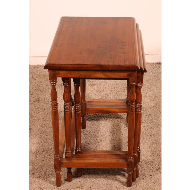 Nesting Tables in Satinwood with Brass Inlays, Set of 3 For Sale - Image 10 of 16