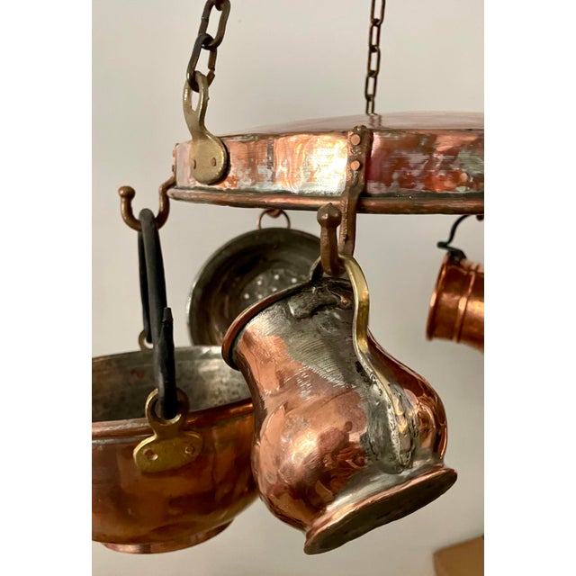 Hanging Copper Pot Rack With 6 Kitchen Copper Accessories | Chairish