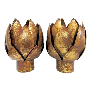 Pair of Mid-Century Modern Brass and Distressed Copper Lotus Blossom Candle Holders Jardiniers