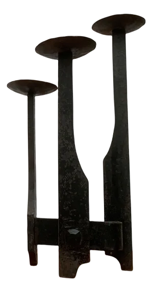 Mid-Century Brutalist Wrought Iron Candle Holder