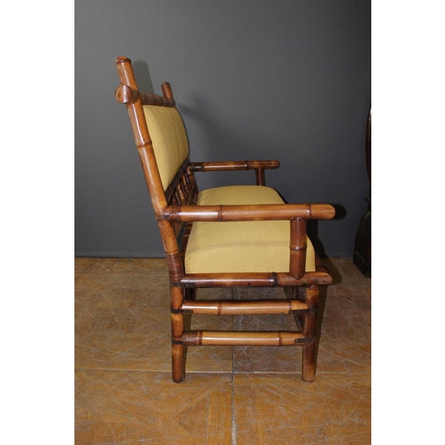 Two-seater bamboo bench from the Napoleon III period, seat rebuilt, seat height 54 cm, set in very good condition