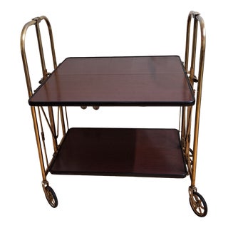 Vintage Tea Trolley with Metal Frame with Wheels and Formica Floors with Mahogany Veneer on the Back, 1970s For Sale