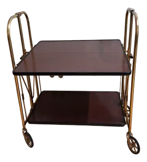 Vintage Tea Trolley with Metal Frame with Wheels and Formica Floors with Mahogany Veneer on the Back, 1970s