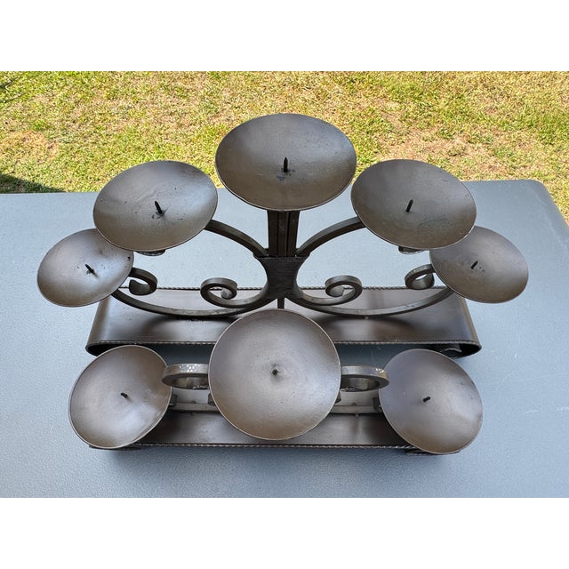 Metal 1980s Vintage Wrought Iron Candelabra Fireplace Mantel Candle Holders - A Pair For Sale - Image 7 of 9