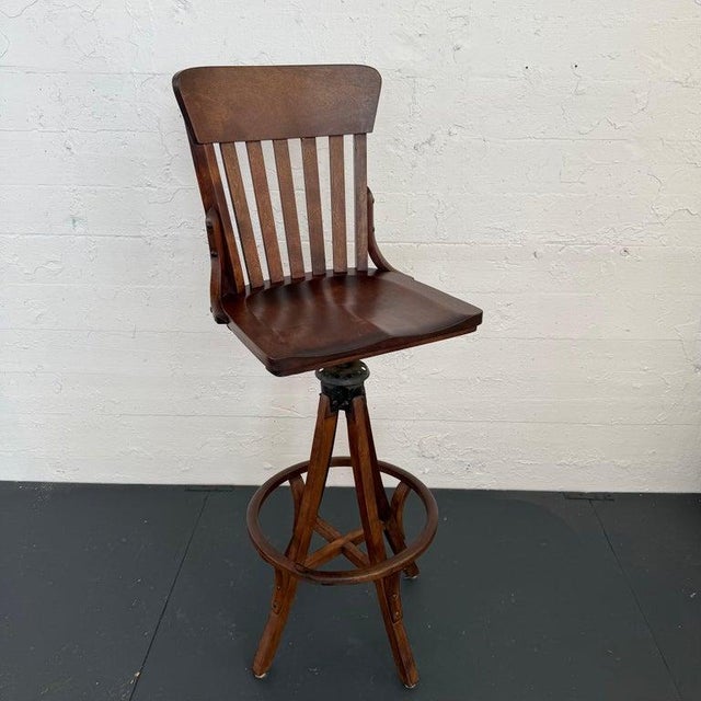 Brown 1920s Oak Craftsman Swivel Architect's Drafting Stool For Sale - Image 8 of 12