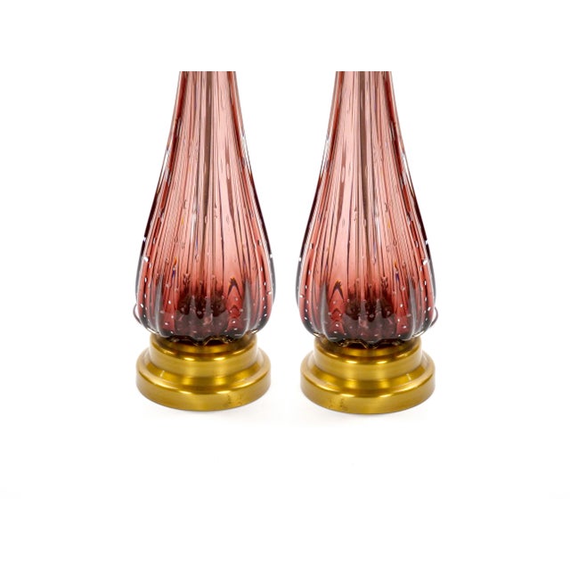 Mid-Century Modern Italian Venetian Glass Ice Purple / Gold Fleck Table Lamps For Sale - Image 4 of 11