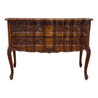 Antique French Chest of Drawers Console Serpentine Carved Walnut Louis XV c.1920 For Sale