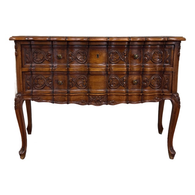 Antique French Chest of Drawers Console Serpentine Carved Walnut Louis XV c.1920 For Sale