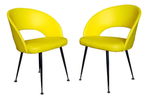 Vintage Yellow Faux Leather Armchairs with Brass Legs, 1950s, Set of 2