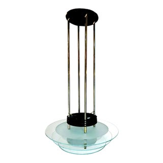 Brass Chandelier with 3 Glass Panels, 1970s For Sale