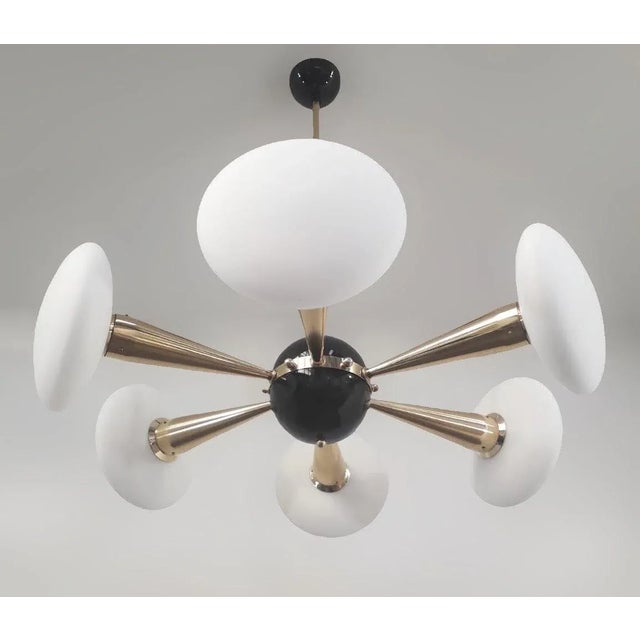 Fabio Ltd 21st Century Sfinge Matte White Murano Glass and Brass Chandelier by Fabio LTD For Sale - Image 4 of 7