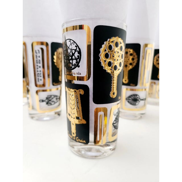Black Mid-Century Black & Gold Cocktail Tumblers With Trivets- Set of 6 For Sale - Image 8 of 12