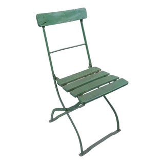 Antique German Collapsible Beer Garden Chair with Green-Painted Iron Frame, 1920s For Sale