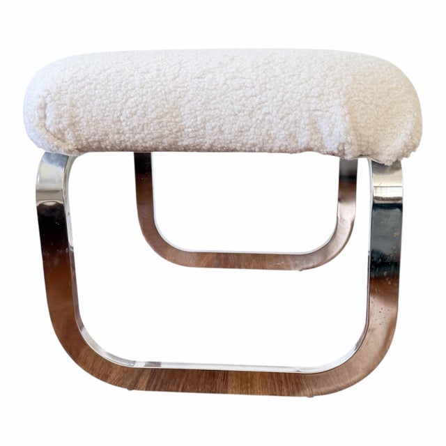Metal MCM Cantilever Chrome Ottoman Stool by Milo Baughman for Dia For Sale - Image 7 of 12