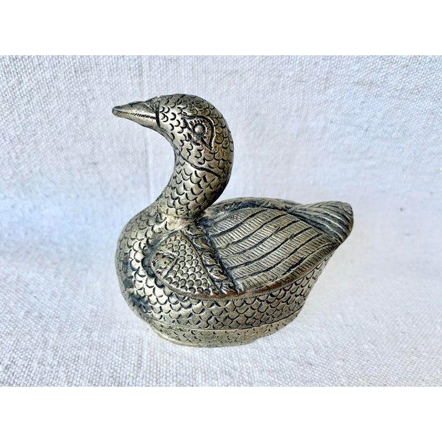 Traditional Antique Cambodian Silver Repousse Duck Box For Sale - Image 3 of 12