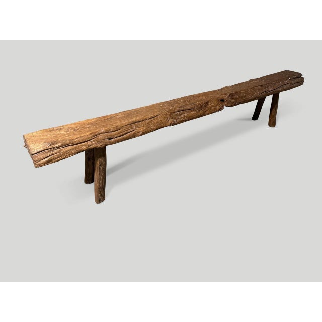 2010s Andrianna Shamaris Teak Wood Log Bench For Sale - Image 5 of 6