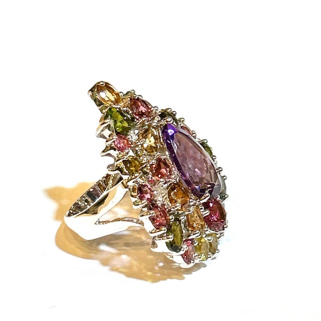 Bochic "Orient" Vintage Amethyst & Multi Tourmaline Ring 18K Gold & Silver For Sale - Image 17 of 18