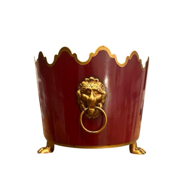A charming, vintage Italian cache pot. Features a tapered, oblong body in a gorgeous shade of cranberry/burgundy red...