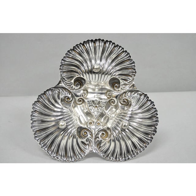 Antique English Victorian Silver Plated Triple Clam Shell Nautical Candy Dish For Sale - Image 14 of 16