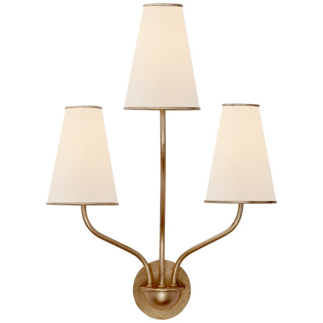 AERIN for Visual Comfort Signature Montreuil Small Wall Sconce in Gild with Linen Shades For Sale