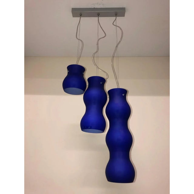 Glass 1990s Modern Murano Pendant Blue Glass For Sale - Image 7 of 13