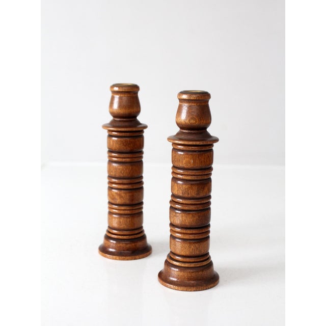 Vintage Modular Wood Candlestick Holders Pair For Sale - Image 18 of 18