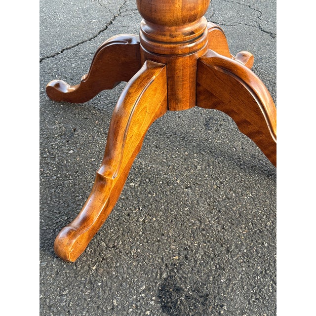 Brown Vintage Ethan Allen Round Pedestal Dining Table With One Leaf For Sale - Image 8 of 12