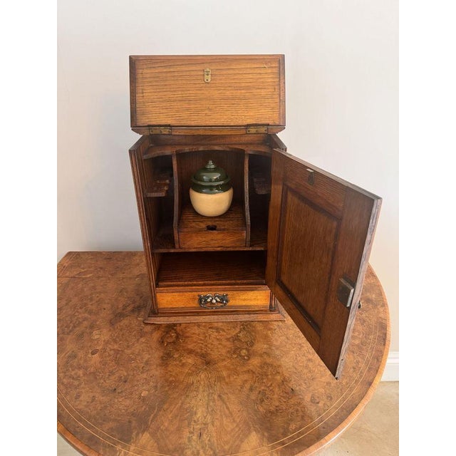 Antique Art Nouveau Golden Oak Smoker's Cabinet, 1920, Set of 2 For Sale - Image 6 of 7
