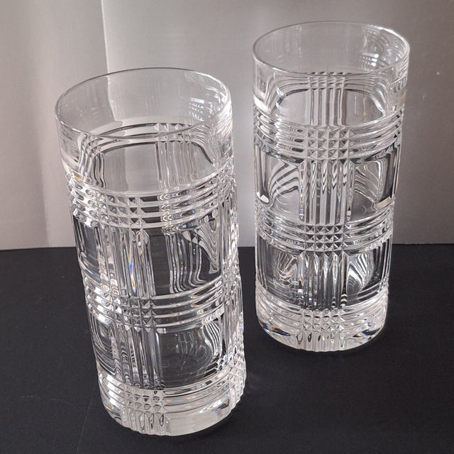 Late 20th Century Late 20th Century Ralph Lauren Glen Plaid Set of 2 Crystal High Ball Glasses Signed on Bottom 6.25" Tall For Sale - Image 5 of 9