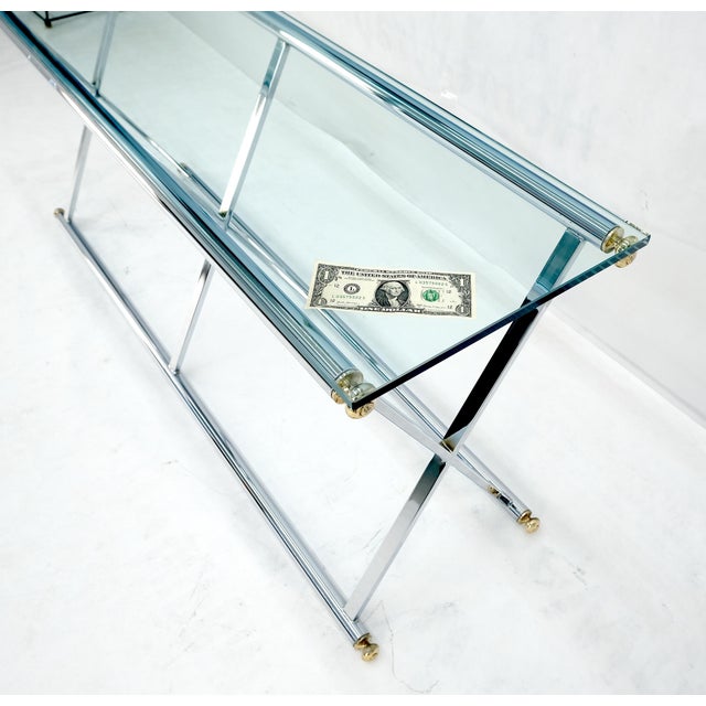 Chrome X Base Glass Top 67" Long Console Sofa Table Mid Century Modern c1970s For Sale - Image 10 of 13