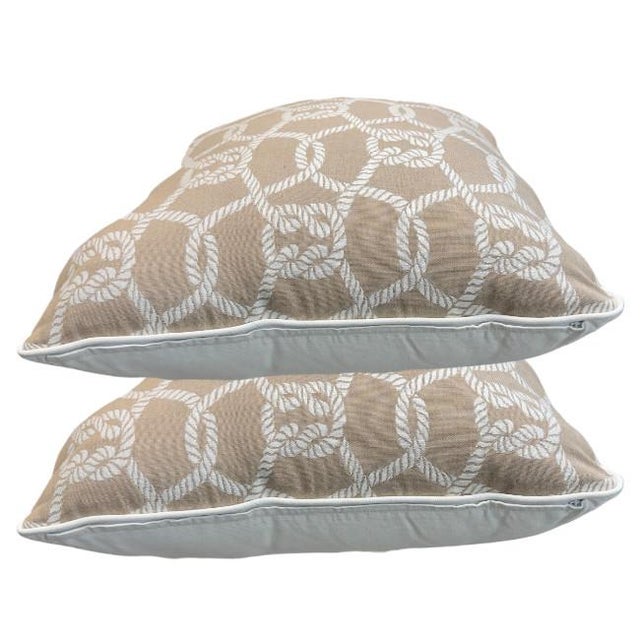 Pair of 22'' Outdoor Nautical Rope Pattern Throw Pillow For Sale In West Palm - Image 6 of 6