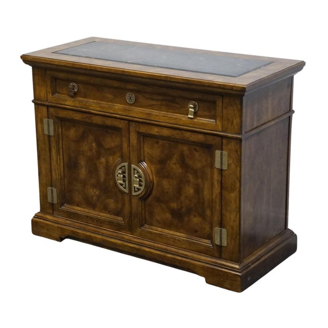 BERNHARDT / HIBRITEN Burled Walnut Asian Chinoiserie Style 42" Server w. Granite Top 33" High 42" Wide 19" Deep We...