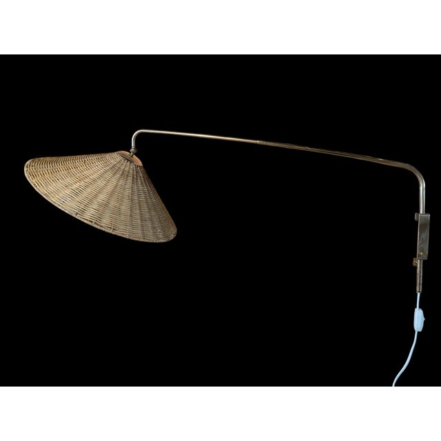 Wood Adjustable Wall Light in Brass and Rattan by Valinte Finland, 1950s For Sale - Image 7 of 11
