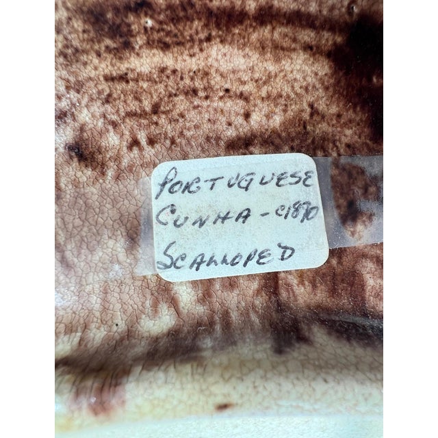 Beige Antique Portuguese Cunha Palissy Scalloped Rim Plate With Crabs and Shells For Sale - Image 8 of 8