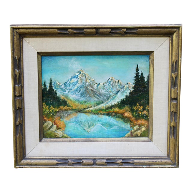 Antique Traditional Mountains and Lake Landscape Oil Painting For Sale