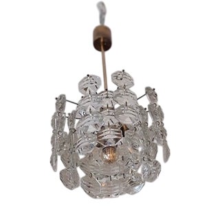 Three-Level Chandelier in Brass and Faceted Glass from Kinkeldey, 1960s For Sale