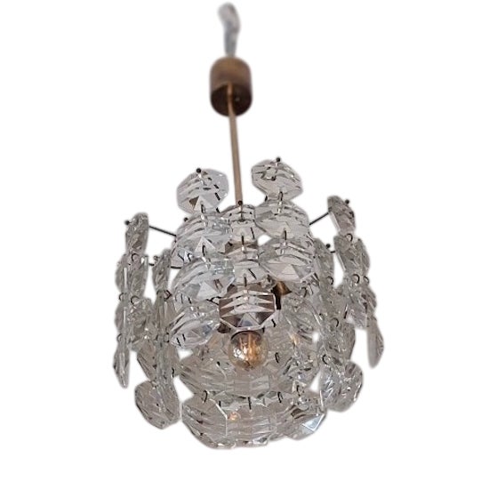 Three-Level Chandelier in Brass and Faceted Glass from Kinkeldey, 1960s For Sale