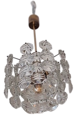 Three-Level Chandelier in Brass and Faceted Glass from Kinkeldey, 1960s