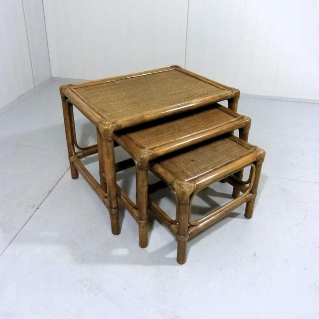Rattan Nesting Tables, 1970s, Set of 3 For Sale - Image 10 of 10