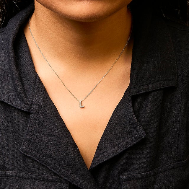 10K Yellow Gold Diamond Accent "L" Initial Bubble Pendant Necklace For Sale - Image 4 of 5