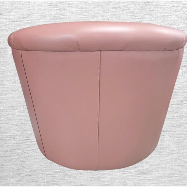 1980s Dusty Rose Leather Swivel Dorothy Draper Style Club Chairs- A Pair For Sale In West Palm - Image 6 of 9