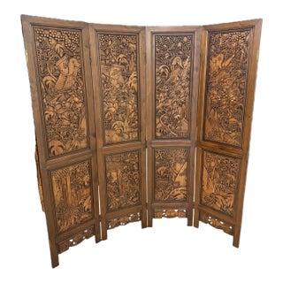 1960s Philippine Hand-Carved Teak Room Divider / Folding Screen For Sale