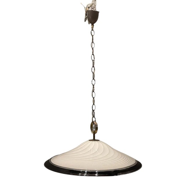 Italian Black and White Light Pendant in Murano Glass For Sale - Image 10 of 12